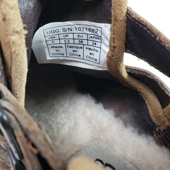 Ugg Patsy Ankle Boot Womens 7 Chesnut Suede Shearling Lined Boho Moto Buckle Zip - Picture 13 of 15